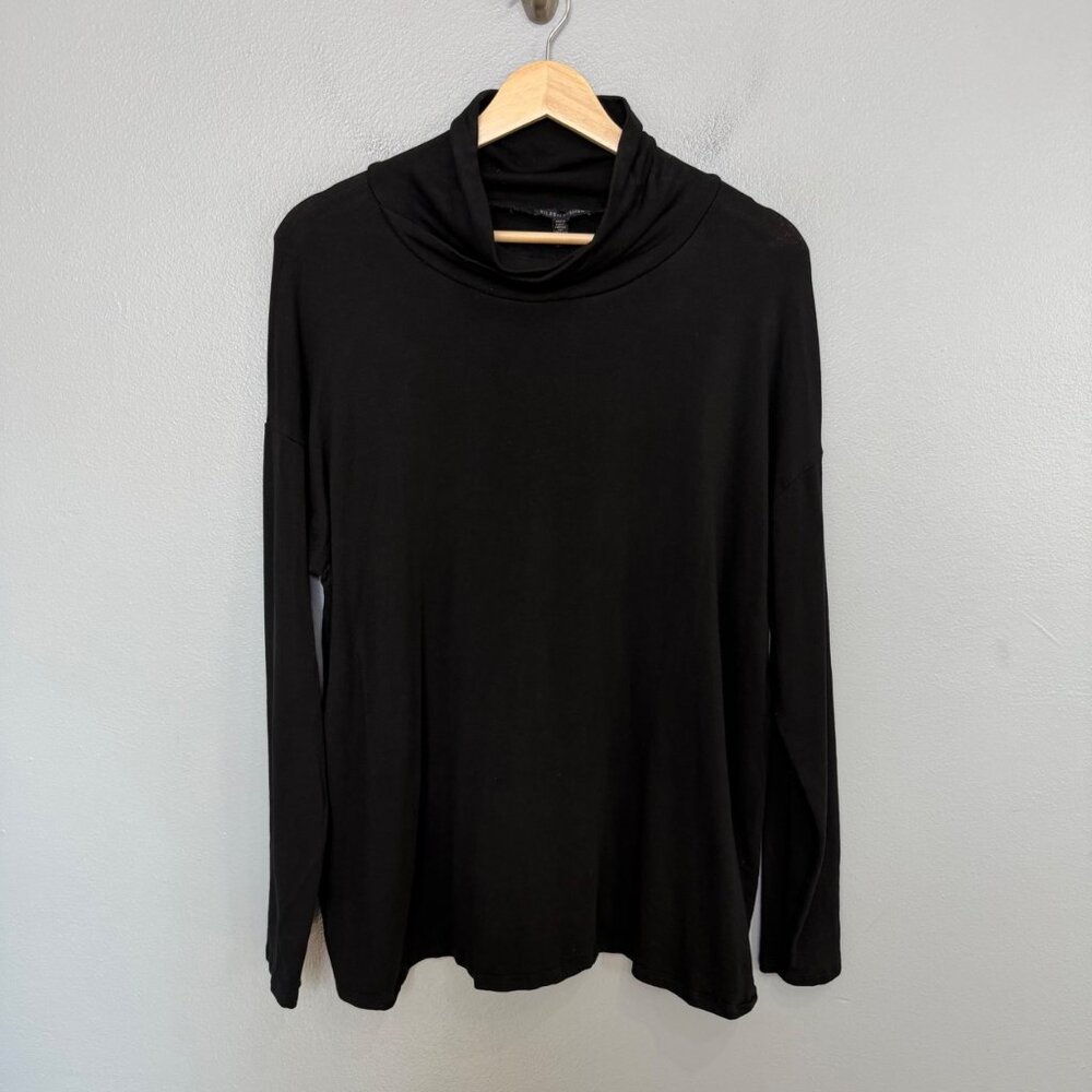 EILEEN FISHER black stretch jersey crossover mock neck top size M